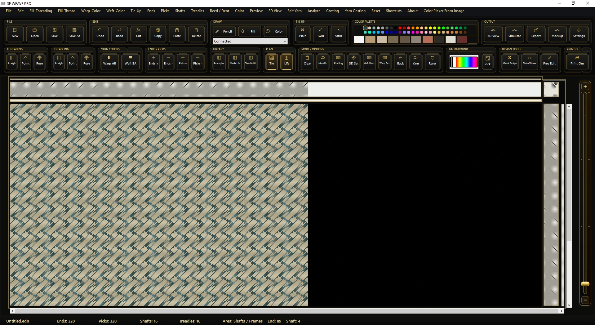SE Weave Pro fabric design viewer with woven preview and yarn colour controls