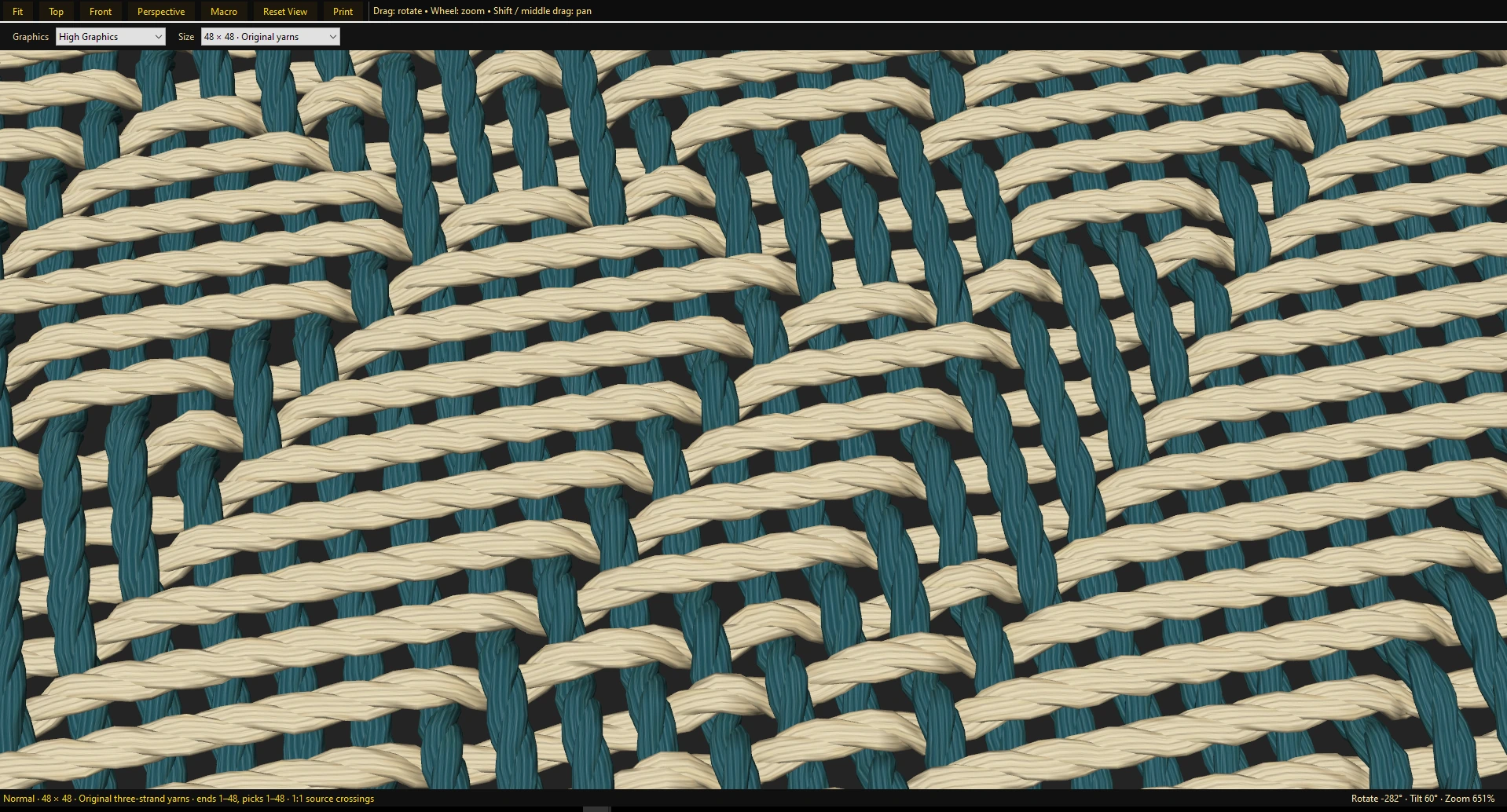 SE Weave Pro 3D fabric preview showing teal and cream warp and weft yarn crossings